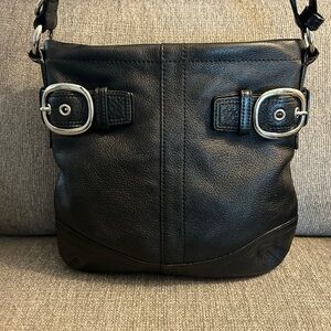 Coach Soho Black Leather Shoulder Convertible Strap Bag with Silver Hardware